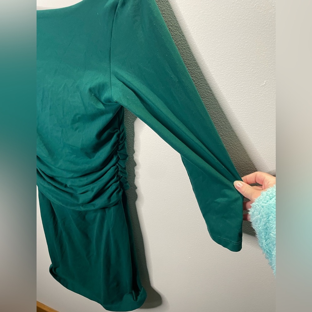 Susana Monaco Green Scoop Neck Ruched Side 3/4 Sleeve Dress St. Patrick’s Day - Picture 5 of 6